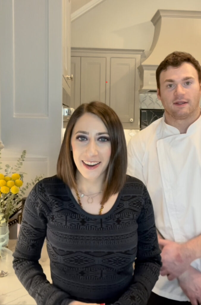 Tory and Chef Joey in the kitchen getting ready to whip up another yummy dish featuring Aqua et Oleum’s premium extra virgin finishing olive oil.